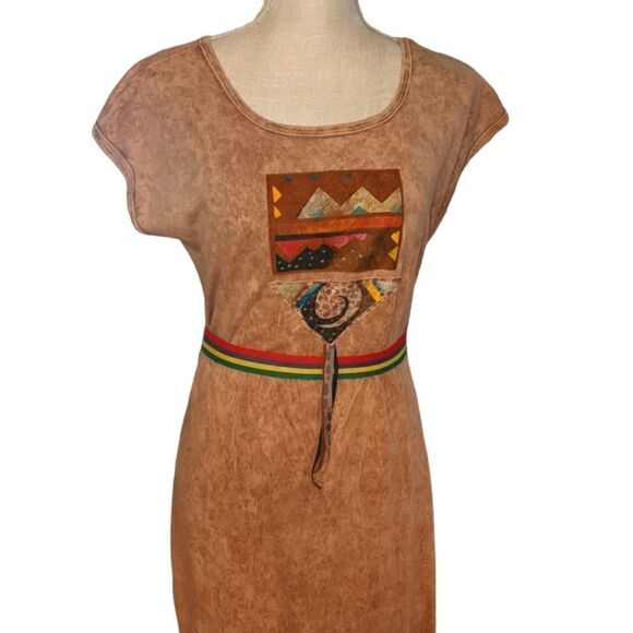 Vintage Elisa boho Western hand painted Long Cotton dress Natural - Picture 2 of 15